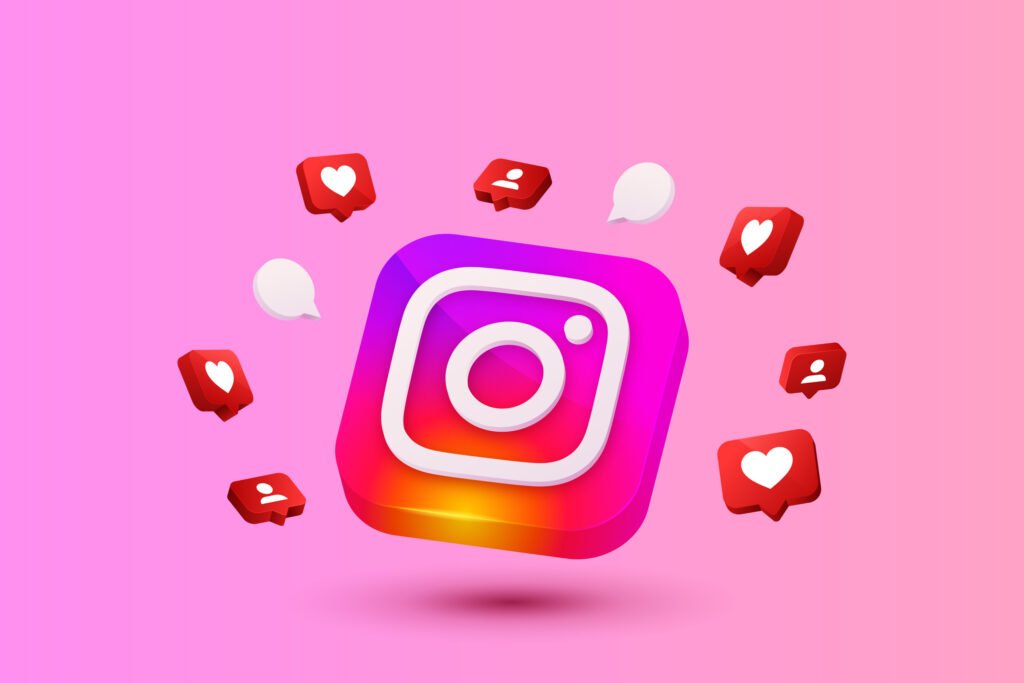 Um logotipo do Instagram cercado por pequenos ícones de seguidores do Instagram